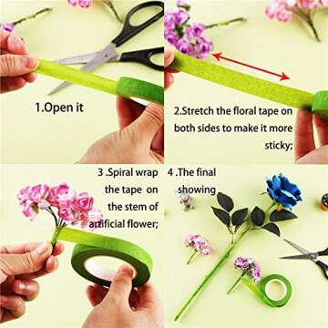 LOKIPA Floral Tools Set Floral Tape Pearl Head Pins and Paper Porcelain Floral Wire Stem for Floral Arrangement Accessories for Bouquet Stem Wrap Wedding Bouquet Flower