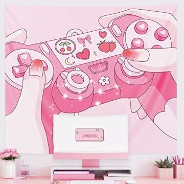 Pecfamly Cutecore Cute Pink Kawaii Anime Tapestry for Bedroom Teen Girl, Cutecore Kawaii Gamer Girl ...