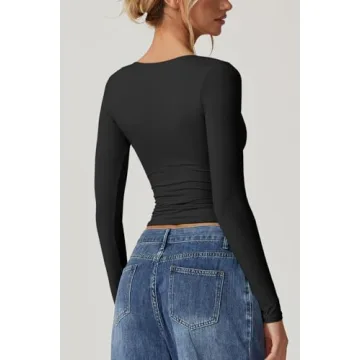 QINSEN Women's Long Sleeve Sexy V Neck Tee Top