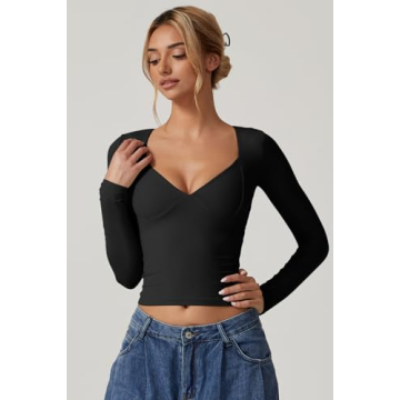 QINSEN Women's Long Sleeve Sexy V Neck Tee Top