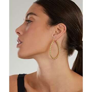 MILLA Twist Earrings: Bold Gold Twisted Hoop Earrings for Women