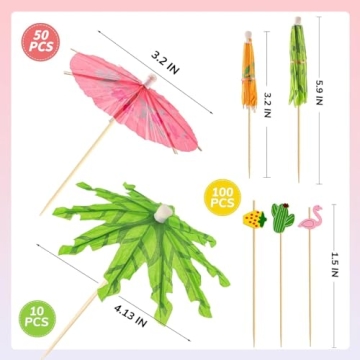 160 Pack Umbrella Cocktail Picks for Luau Party Decorations