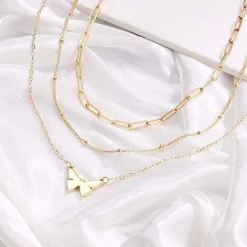 Turandoss 14K Gold Plated Layered Butterfly Necklace
