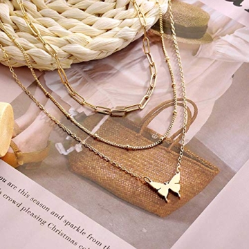 Turandoss 14K Gold Plated Layered Butterfly Necklace