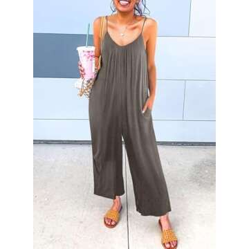 Dokotoo Women's Loose Jumpsuits for Women Adjustable Spaghetti Strap Stretchy Wide Leg Solid One Pie...