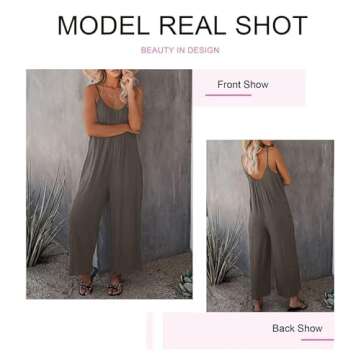 Dokotoo Women's Loose Jumpsuits for Women Adjustable Spaghetti Strap Stretchy Wide Leg Solid One Piece Sleeveless Long Pant Romper Jumpsuit with Pockets Gray Medium