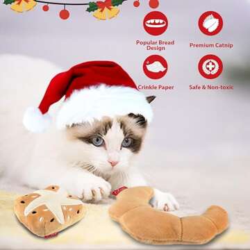 Gigwi Catnip Toys for Indoor Cats, Interactive Cat Toys for Kittens, Crinkle Pillow Cat Kicker Toys, Soft Teething Exercise Kitty Toy Bread Set of 6 Cat Chew Toy Plush