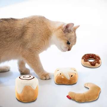 Gigwi Catnip Toys for Indoor Cats, Interactive Cat Toys for Kittens, Crinkle Pillow Cat Kicker Toys, Soft Teething Exercise Kitty Toy Bread Set of 6 Cat Chew Toy Plush