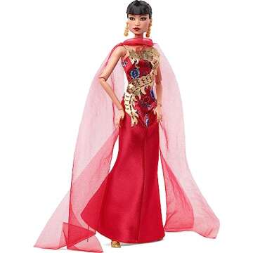 Barbie Inspiring Women Doll, Anna May Wong Collectible Dressed in Red Gown with Golden Dragon Design