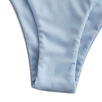 ZAFUL Women's Spaghetti Strap Tie Back Ruffle Triangle Bikini Set Swimsuit (1-Light Blue, M)