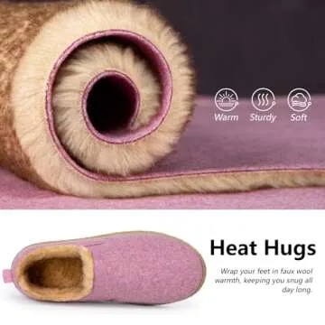 MERRIMAC Women's and Men's Wool Felt Slippers Closed-back Fuzzy Warm Comfy Indoor Outdoor Non-slip Memory Foam House Shoes with Elastic Gores Puce Pink, 9-10 US
