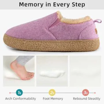 MERRIMAC Women's and Men's Wool Felt Slippers Closed-back Fuzzy Warm Comfy Indoor Outdoor Non-slip Memory Foam House Shoes with Elastic Gores Puce Pink, 9-10 US