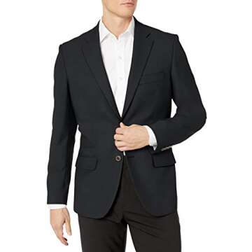 Amazon Essentials Men's Long-Sleeve Classic-fit Button-Front Stretch Blazer, Black, 44