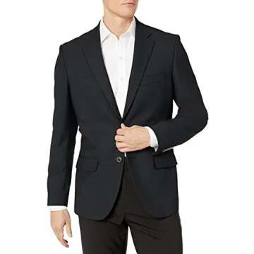 Amazon Essentials Men's Long-Sleeve Classic-fit Button-Front Stretch Blazer, Black, 44