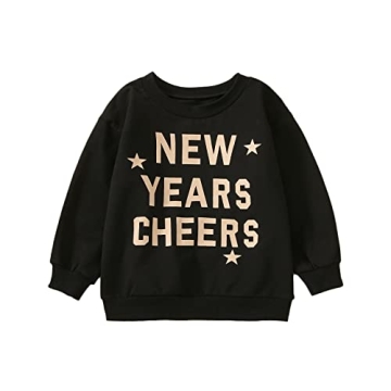 JLKGICF Toddler Baby Girl Boy New Years Eve Outfit Crewneck Sweatshirt Letter Long Sleeve Pullover S...