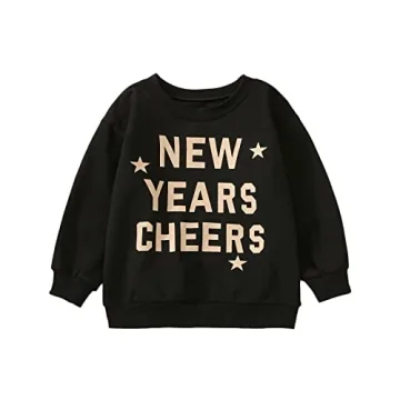 JLKGICF Toddler Baby Girl Boy New Years Eve Outfit Crewneck Sweatshirt Letter Long Sleeve Pullover S...