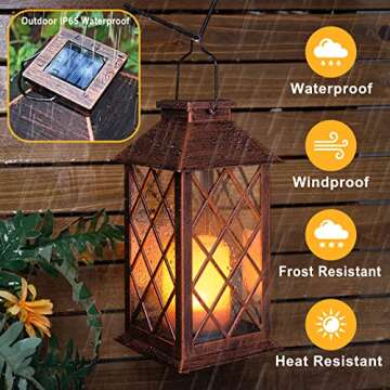 [2 Pack] TAKE ME 14" Solar Lantern Outdoor Garden Hanging Lantern Waterproof LED Flickering Flameless Candle Mission Lights for Table,Outdoor，Mothers Day Gifts Mom Wife