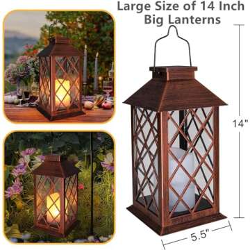 [2 Pack] TAKE ME 14" Solar Lantern Outdoor Garden Hanging Lantern Waterproof LED Flickering Flameless Candle Mission Lights for Table,Outdoor，Mothers Day Gifts Mom Wife