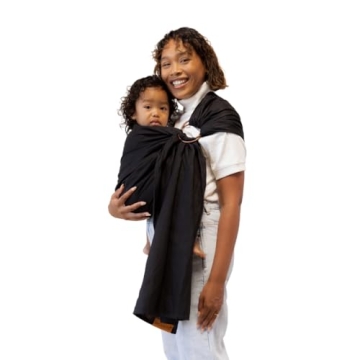 WildBird - Ring Sling Baby Carrier - Newborn to 35 lbs - Adjustable 90" - Elegant Raven Fabric & Bla...