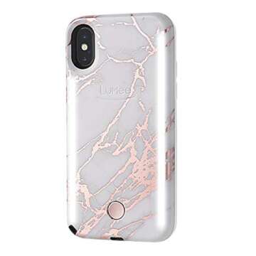 LuMee Duo Phone Case, Metallic Rose Marble | Front & Back LED Lighting, Variable Dimmer | Shock Absorption, Bumper Case, Selfie Phone Case | iPhone X/iPhone Xs