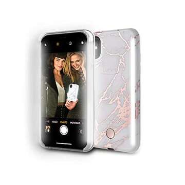 LuMee Duo Phone Case, Metallic Rose Marble | Front & Back LED Lighting, Variable Dimmer | Shock Absorption, Bumper Case, Selfie Phone Case | iPhone X/iPhone Xs