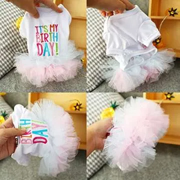 ANIAC Girl Dog Birthday Tutu Dresses Puppy Lace Skirt and Hairpin Cat Birthday Princess Dress Pet Clothes for Cats Small Dogs (Medium, White)