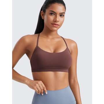 CRZ YOGA Butterluxe Womens Y Back Sports Bra - Padded Racerback Low Impact Spaghetti Thin Strap Workout Yoga Top Taupe X-Small