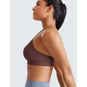 CRZ YOGA Butterluxe Womens Y Back Sports Bra - Padded Racerback Low Impact Spaghetti Thin Strap Workout Yoga Top Taupe X-Small