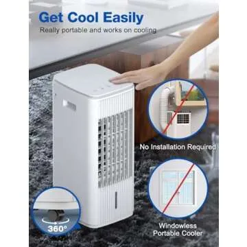 Evaporative Air Cooler, 3-IN-1 Windowless Portable Air Conditioner with Natural/Cooling/Humidifier &...