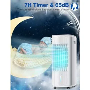 Evaporative Air Cooler, 3-IN-1 Windowless Portable Air Conditioner with Natural/Cooling/Humidifier & 3-Speed, 70° Oscillation & 7 Timer Remote Control, Swamp Cooler w/4 Ice Packs for Home & Kitchen