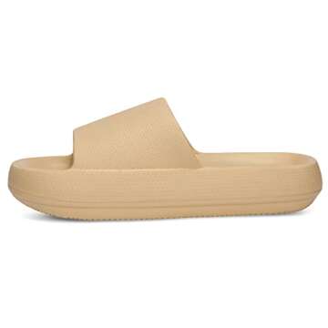 welltree Slides for Women Men Pillow Slippers Non-Slip Bathroom Shower Sandals Soft Thick Sole Indoor and Outdoor Slides,Khaki,10.5-11 Women/9-9.5 Men
