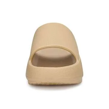 welltree Slides for Women Men Pillow Slippers Non-Slip Bathroom Shower Sandals Soft Thick Sole Indoor and Outdoor Slides,Khaki,10.5-11 Women/9-9.5 Men