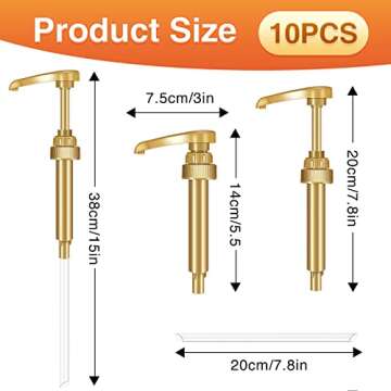 10Pcs Gold Squirt Syrup Pump, Coffee Syrup Pump Dispenser Coffee Syrup Bottle 750ml 25.4oz Syrup Pum...