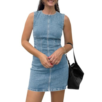 Wenrine Women's Denim Mini Dress - Casual Sleeveless Summer Style