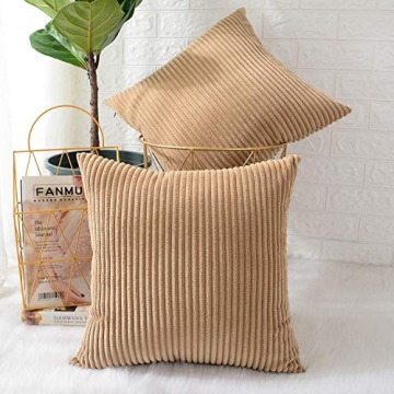 MERNETTE Pack of 2, Corduroy Soft Decorative Square Throw Pillow Cover Cushion Covers Pillowcase, Ho...