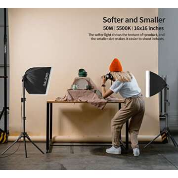 RALENO Softbox Lighting Kit, 2 x 16'' x 16'' Photography Studio Equipments with 50W / 5500K / 95 CRI...