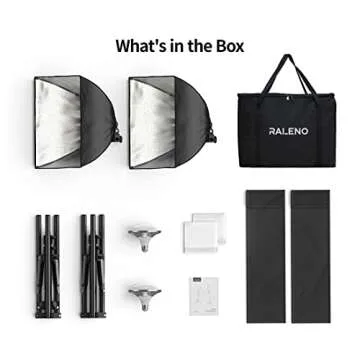 RALENO Softbox Lighting Kit, 2 x 16'' x 16'' Photography Studio Equipments with 50W / 5500K / 95 CRI LED Bulbs, Continuous Lighting System for Video Recording and Photography Shooting Model：PS080