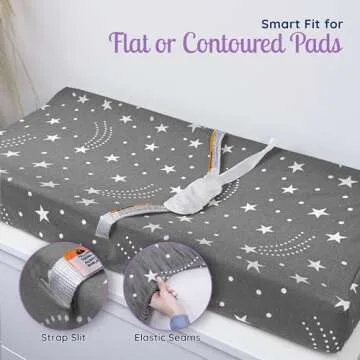 GROW WILD Changing Pad Cover 3 Pack | Soft & Stretchy Jersey Cotton | Baby Changing Table Pad Cover | Diaper Changing Pad Covers for Girls and Boys (Stars, Moon & Constellation)