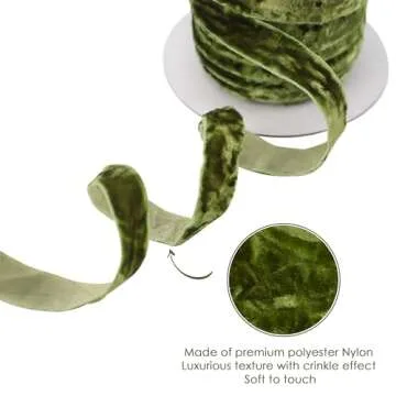 HUIHUANG Moss Green Velvet Ribbon for Crafts & Decor