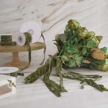 HUIHUANG Moss Green Velvet Ribbon for Crafts & Decor