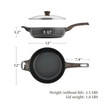 SENSARTE Nonstick Frying Pan Skillet with Lid 12 Inch