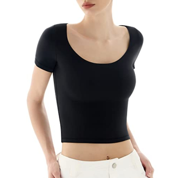 PUMIEY Women's Slim Fit Scoop Neck T-Shirt Smoke Cloud Fabric