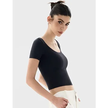 PUMIEY Women's Slim Fit Scoop Neck T-Shirt Smoke Cloud Fabric