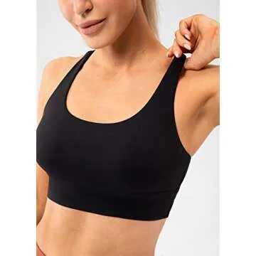 Lavento Women's Strappy Sports Bra Long Line Medium Support Energy Workout Training Top (2026 Black, Small)
