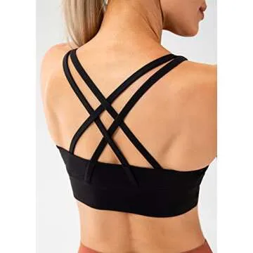 Lavento Women's Strappy Sports Bra Long Line Medium Support Energy Workout Training Top (2026 Black, Small)