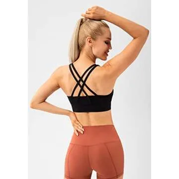 Lavento Women's Strappy Sports Bra Long Line Medium Support Energy Workout Training Top (2026 Black, Small)