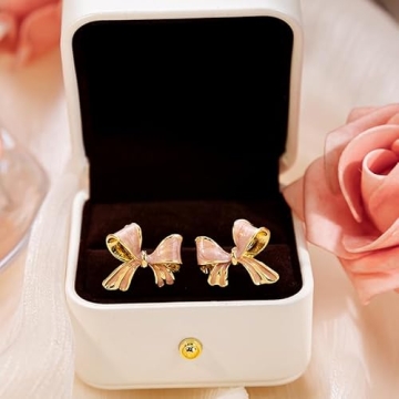 Chic Pink Bow Stud Earrings for Women