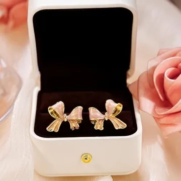 Chic Pink Bow Stud Earrings for Women