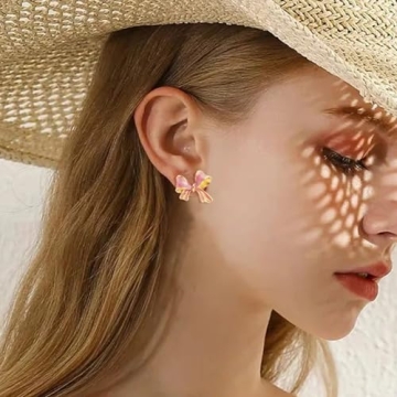Chic Pink Bow Stud Earrings for Women
