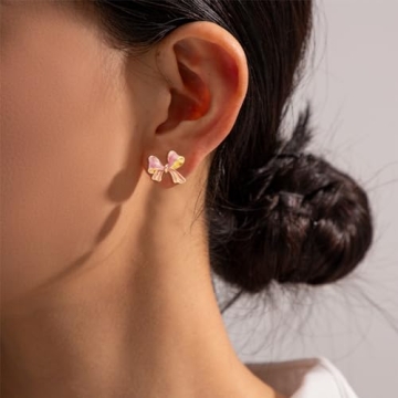 Chic Pink Bow Stud Earrings for Women